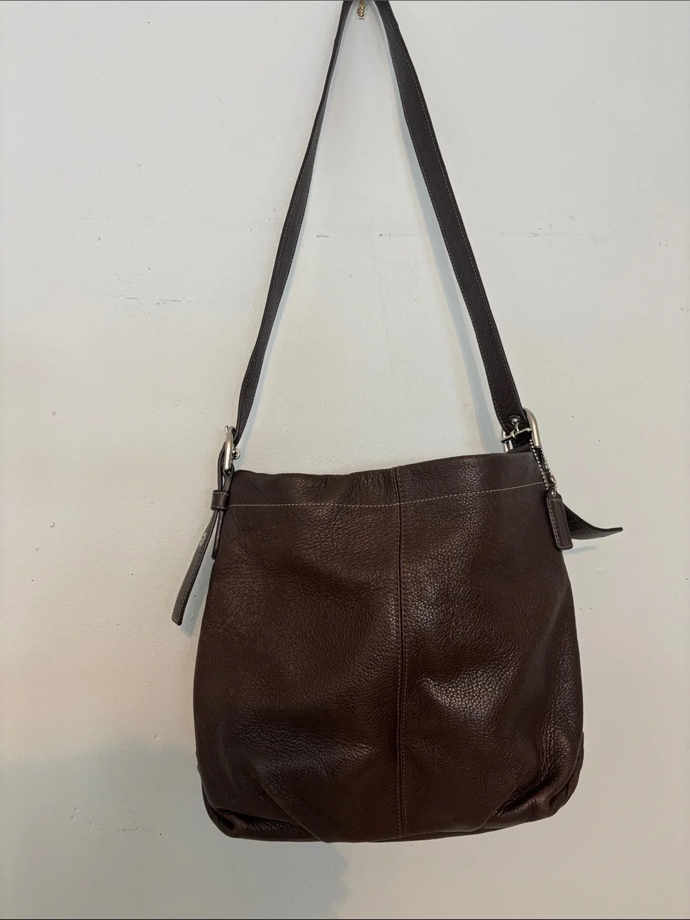Coach Pebbled Leather Shoulder Bag in Dark Brown